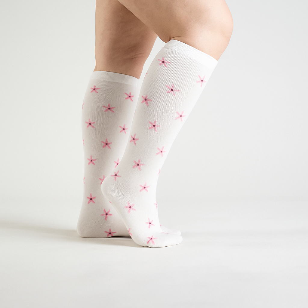 Pink Flower Shine Compression Socks