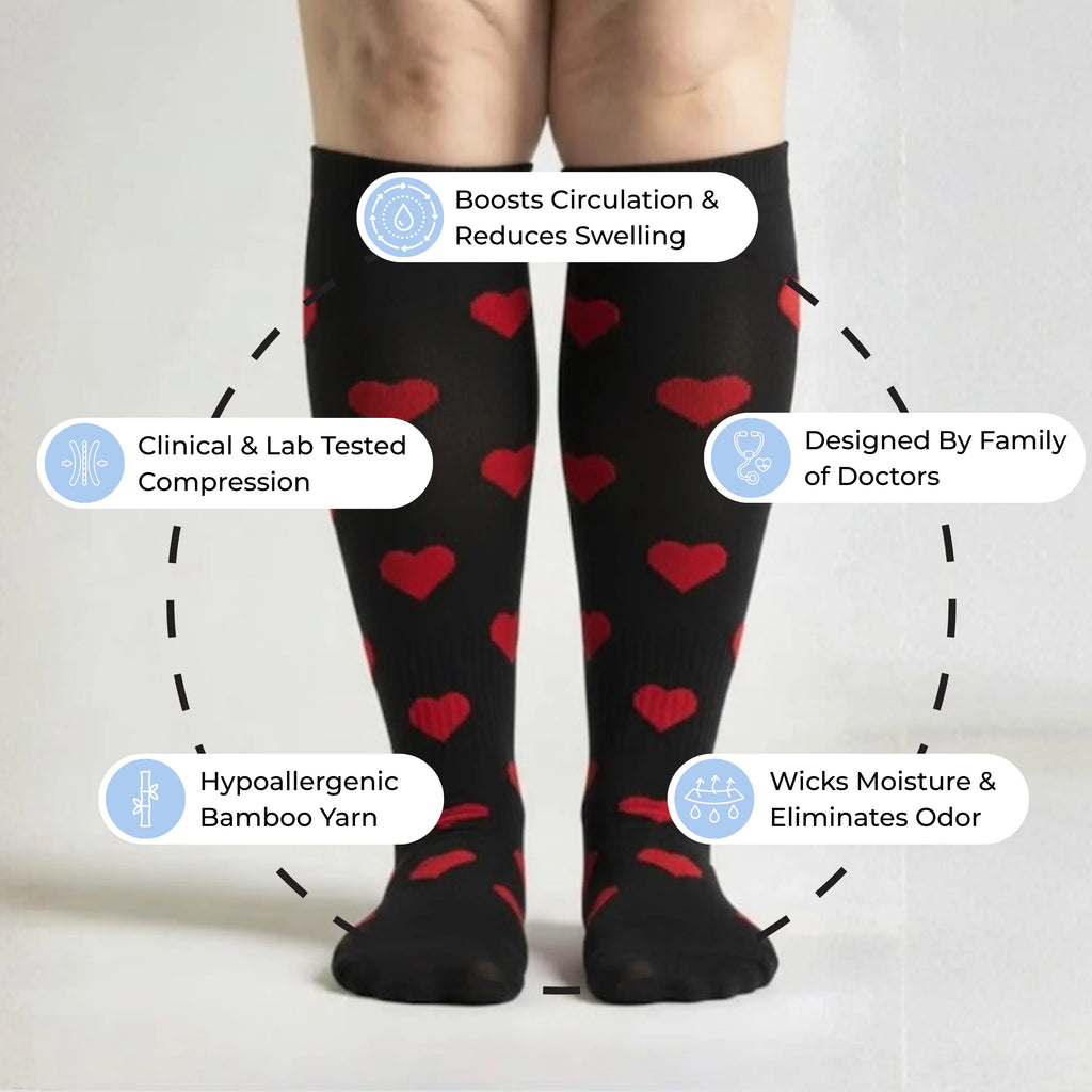 Red Hearts Compression Socks