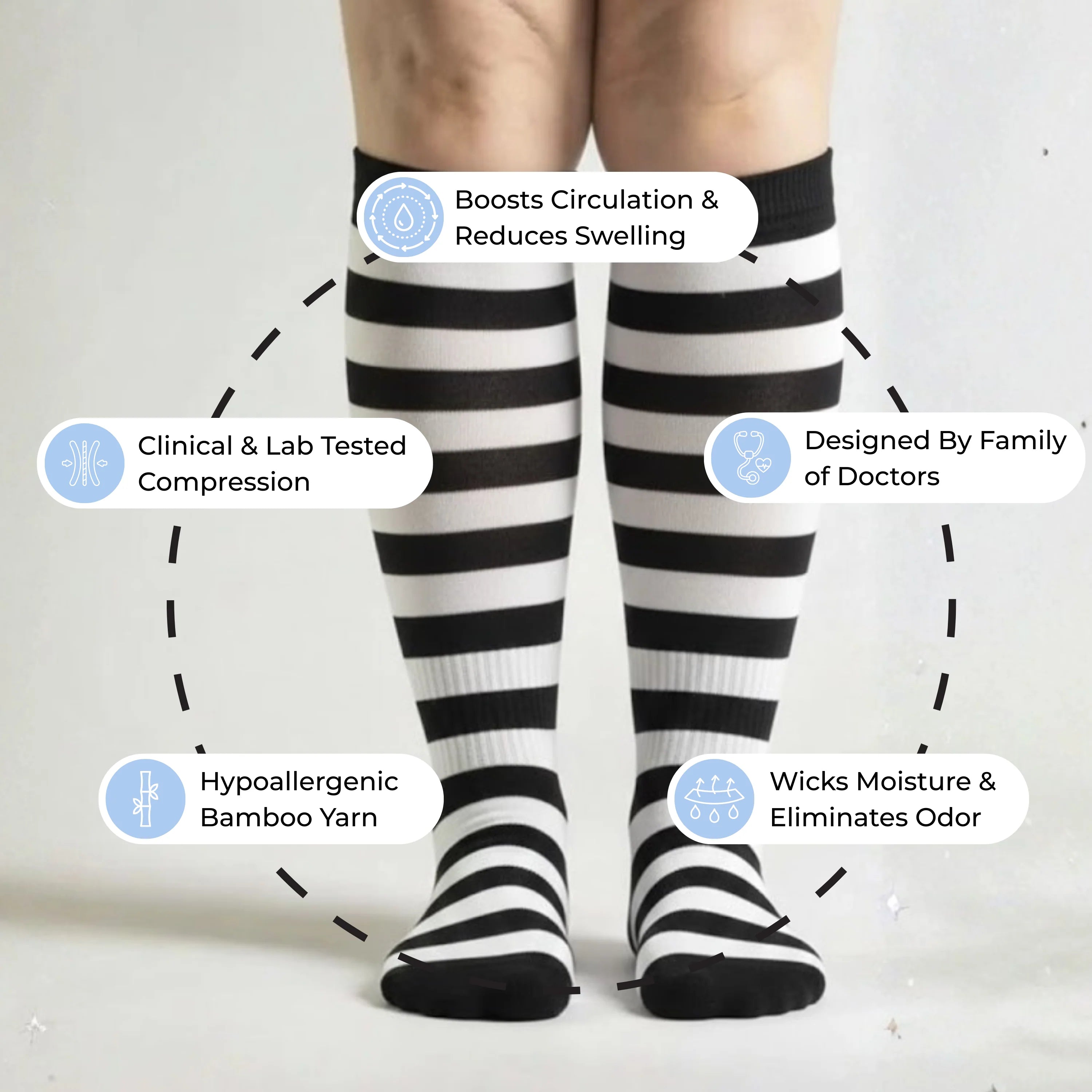 Black White Stripes Compression Socks